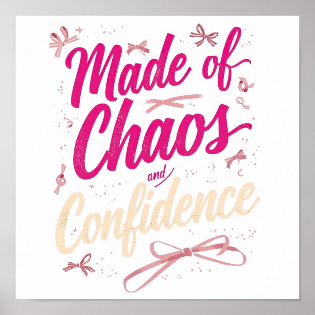 Poster Tipografia Rosa Atitude Caos E Confiança (Frente)