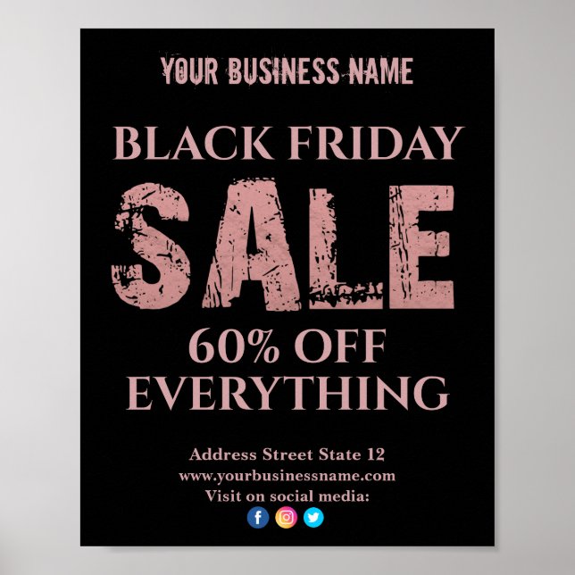 Poster Tipografia Rosa de venda (Frente)