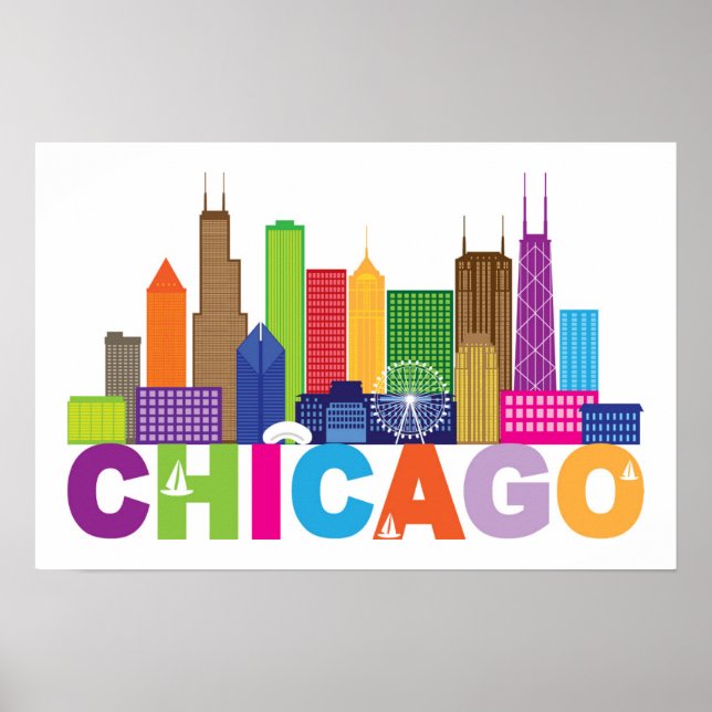 Póster Tipografia Skyline de Chicago (Frente)