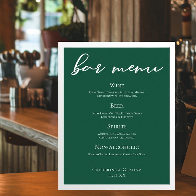 Poster Tipografia Verde Esmeralda Floresta Casamento Menu (Criador carregado)