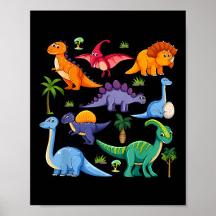 Poster Tipos de Dinossauros Gráficos Meus Dinos Legal Din