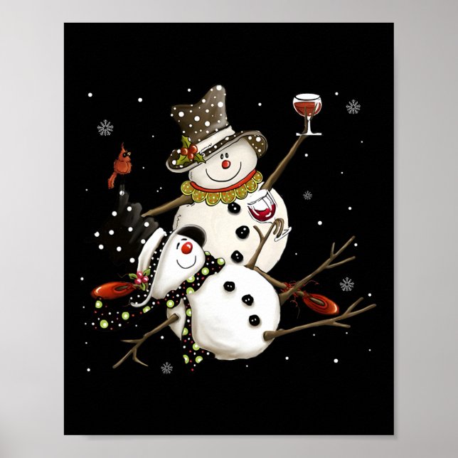 Poster Tipsy Snowman Holiday Season Bebendo Wine Snowmen (Frente)