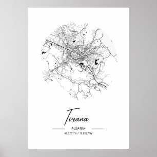 Poster Tirana - Mapa da cidade de água negra na Albânia