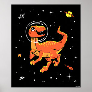 Poster Tiranossauro alaranjado Dinos no espaço