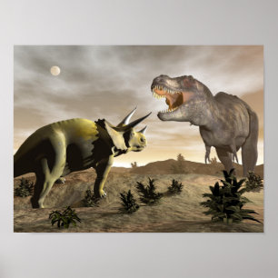 Póster Tiranossauro que ruje no triceratops - 3D rendem