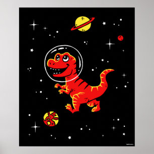 Poster Tiranossauro vermelho Rex Dinos no espaço