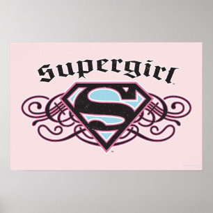 Poster Tiras de pinos super-meninas preto e rosa