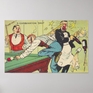 POSTER TIRO ANTIGO DA COMBINAÇÃO DOS BILHAR DO ~ REPR D