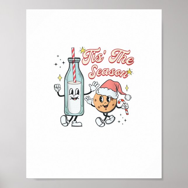 Poster Tis The Season Retro Milk And Cookie Christmas (Frente)