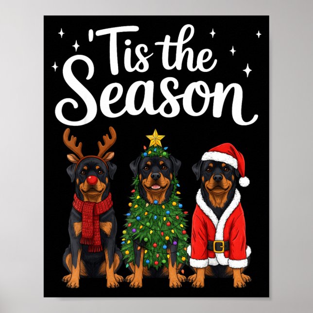 Poster Tis The Season Rottweiler Christmas Santa Rottie D (Frente)