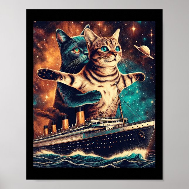 Poster Titanic Cats Engraçado Tee (Frente)