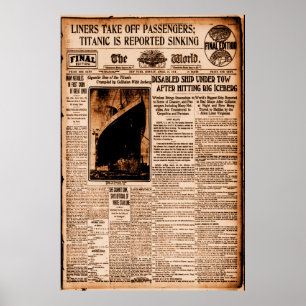 Poster Titanic é relatado afundando Sépia Vintage Marítim