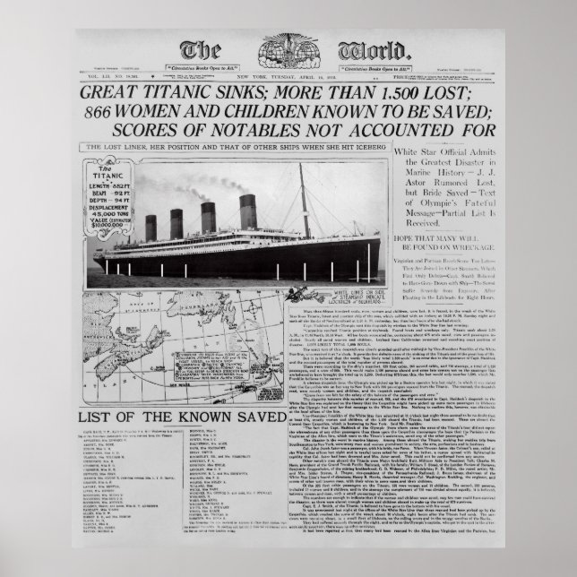 Poster TITANIC SINKS - Frontpage News no mundo inteiro 19 (Frente)