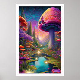 Poster Título Enchanting Fantasy Landscape Mushroom Art