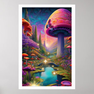 Poster Título Enchanting Fantasy Landscape Mushroom Art