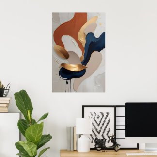 Poster Título Moderno Abstrato Terracota Azul Ouro Arte P
