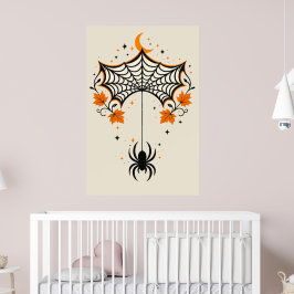 Poster TítuloTeia de Aranha Vintage & Lua Crescente | Ret