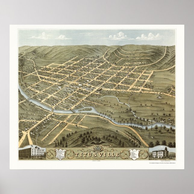 Poster Titusville, PA Panorâmica Map - 1871 (Frente)