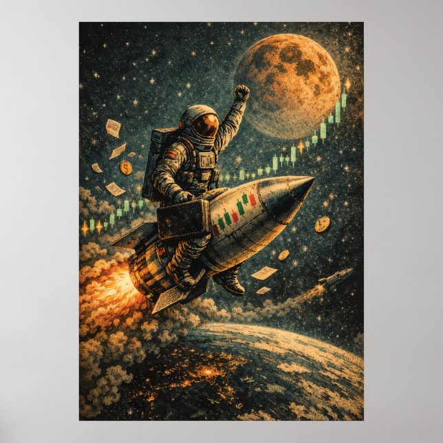 Poster To The Moon - Trading Astronaut, Forex, Crypto  (Frente)