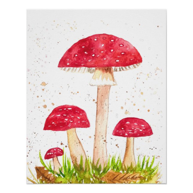 Póster Toadool Mushroom Floresta aquarela Vermelha Nature (Frente)