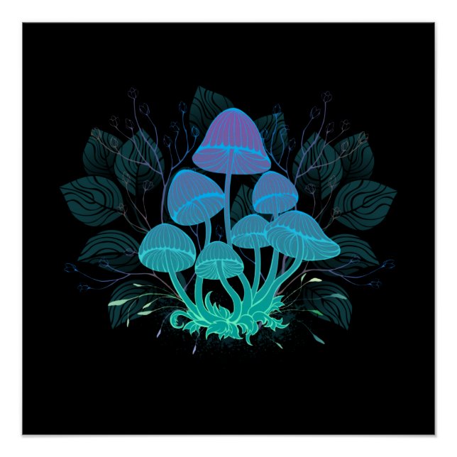 Póster Toadstools em arbustos (Frente)