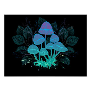 Póster Toadstools em arbustos