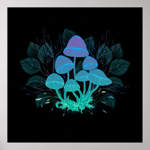Poster Toadstools em arbustos