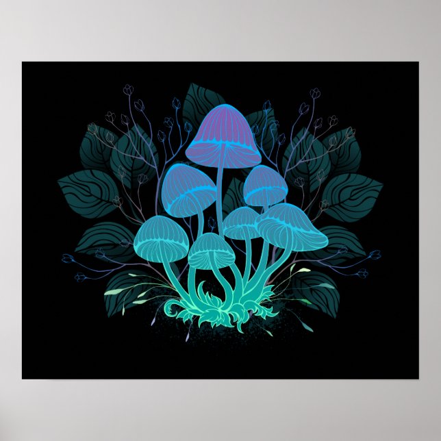 Poster Toadstools em arbustos (Frente)