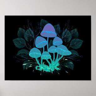 Poster Toadstools em arbustos