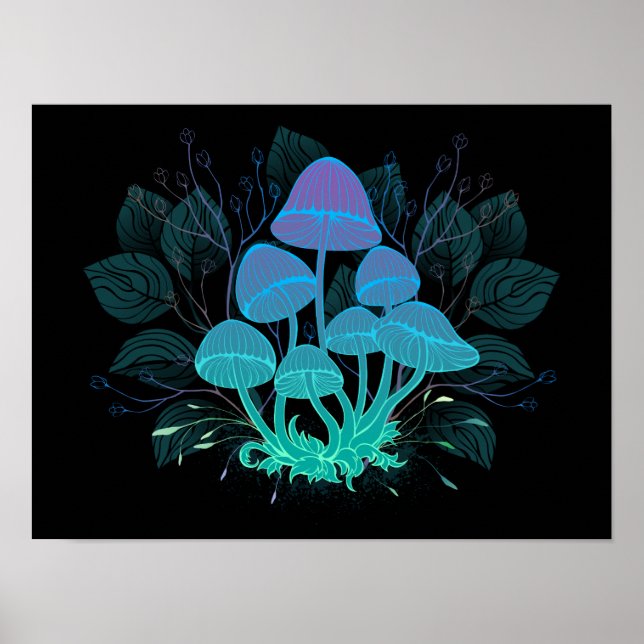 Poster Toadstools em arbustos (Frente)
