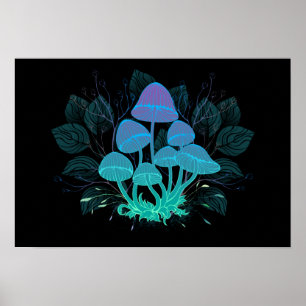 Poster Toadstools em arbustos