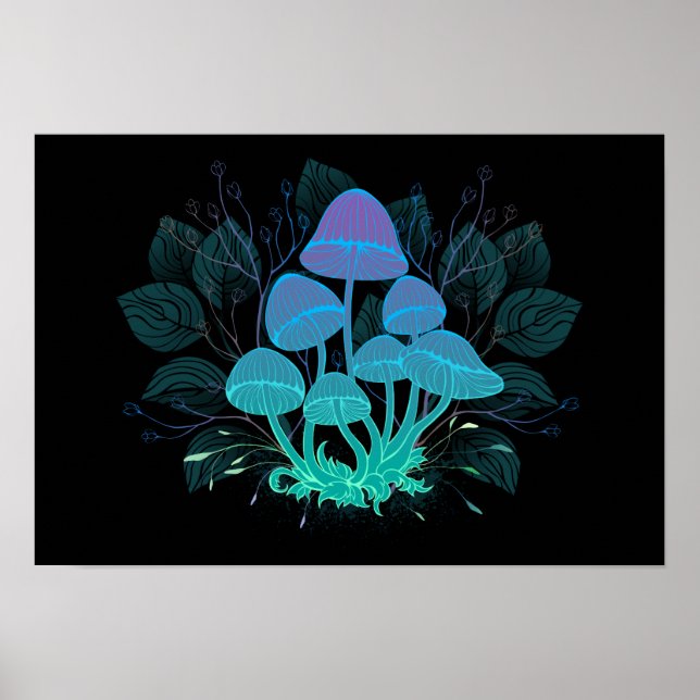Poster Toadstools em arbustos (Frente)