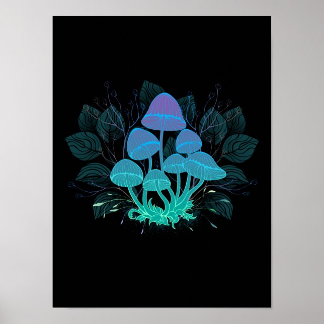 Poster Toadstools em arbustos (Frente)
