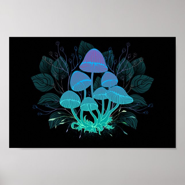 Poster Toadstools em arbustos (Frente)
