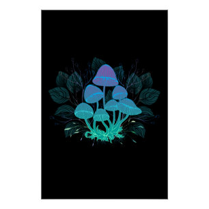 Póster Toadstools em arbustos