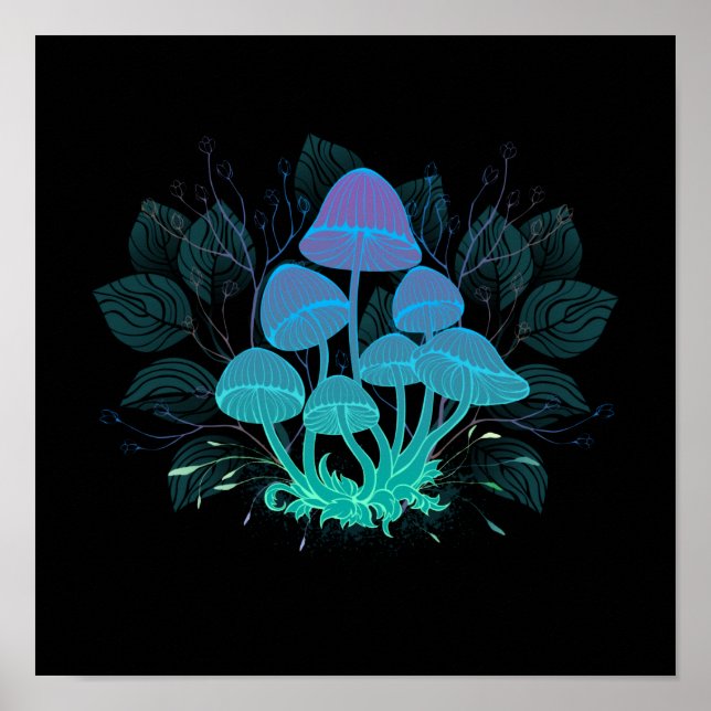 Poster Toadstools em arbustos (Frente)
