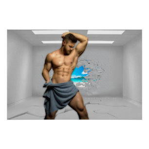 Póster Toalha de Homem de SlipperyJoe quebrada parede bra