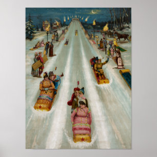 Póster Toboggans em uma noite do inverno