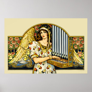Poster Toca de Órgão Anjo Art Nouveau Música Vintage
