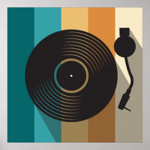Poster Toca-Discos de Vinil Vintage Minimalista Música