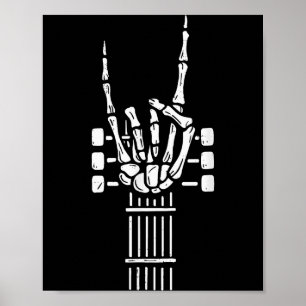 Poster Toca Rock Mão de Esqueleto Guitarra Guitarrista Mú