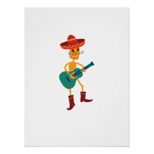 Póster Toca violão esqueleto festivo