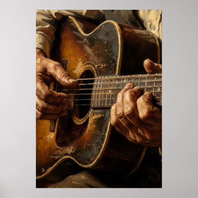 Poster Toca Violão Mãos Close Up Arte Musical Pr (Frente)