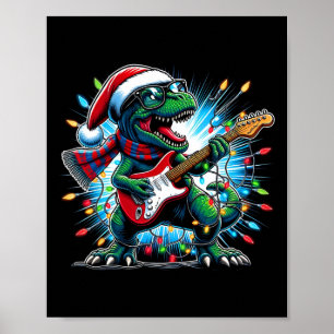 Poster Tocador de Guitarra Dinossauro Natal Divertido Tre