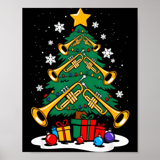 Poster Tocador de Trombeta de Natal Árvore de Natal Músic (Frente)