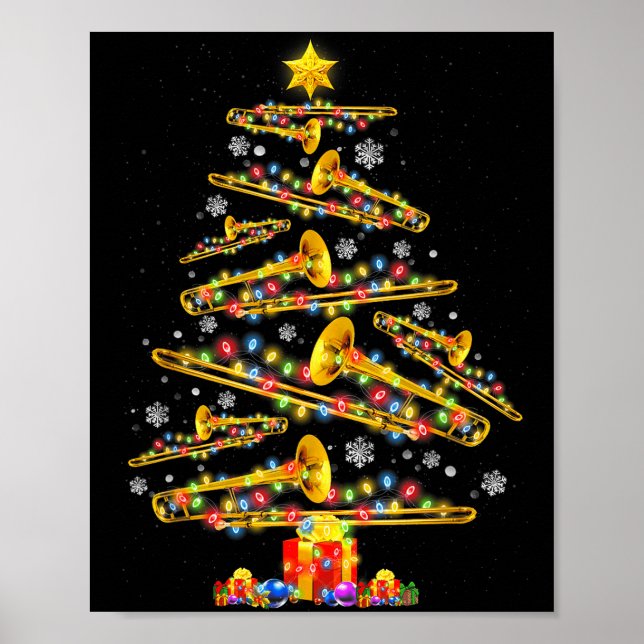Poster Tocador de Trombone de Natal Árvore de Natal Músic (Frente)