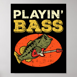 Poster Tocando B Guitarra de Peixe Cool Bist Pescador Mús