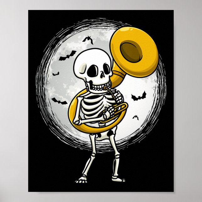 Poster Tocando Banda de Halloween do Instrumento Tuba Sou (Frente)