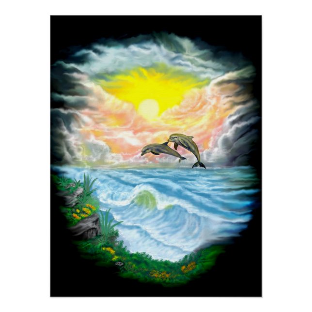 Póster Tocando golfinhos ao sol (Frente)