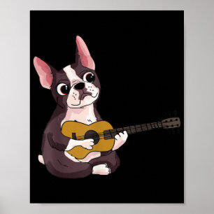 Poster Tocando Presente do Bulldog Francês Guitarista